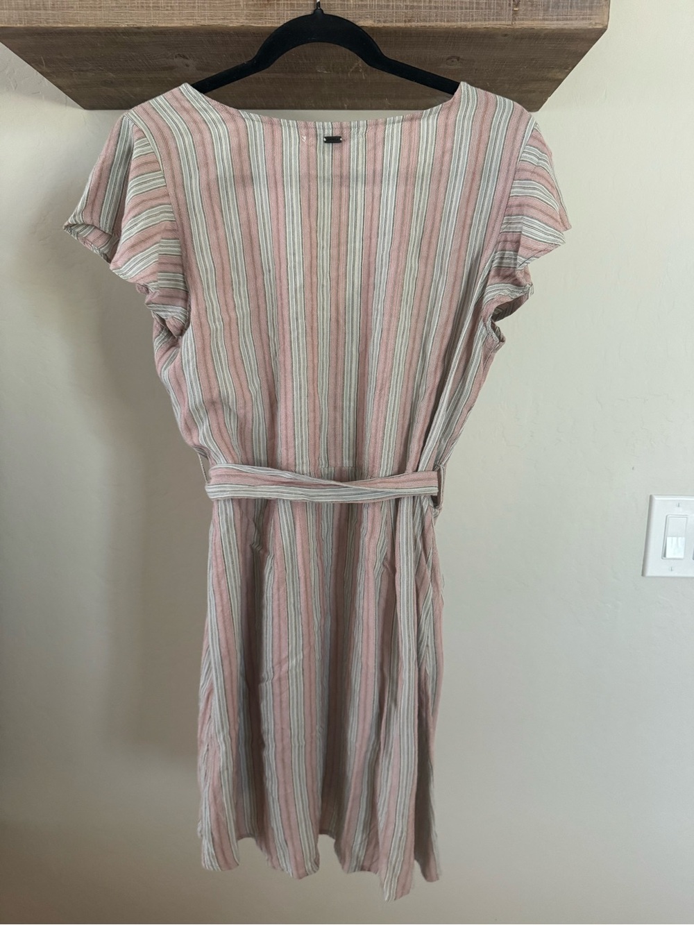 O'Neill Striped Wrap Midi Dress in Pink and Cream - Picture 2 of 5